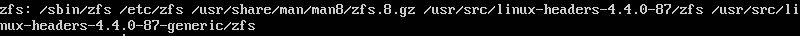 Ausgabe des Befehls whereis zfs nach der ZFS-Installation unter Ubuntu