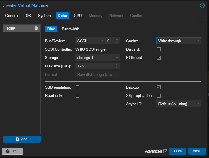 Proxmox VM Disk-Einstellungen