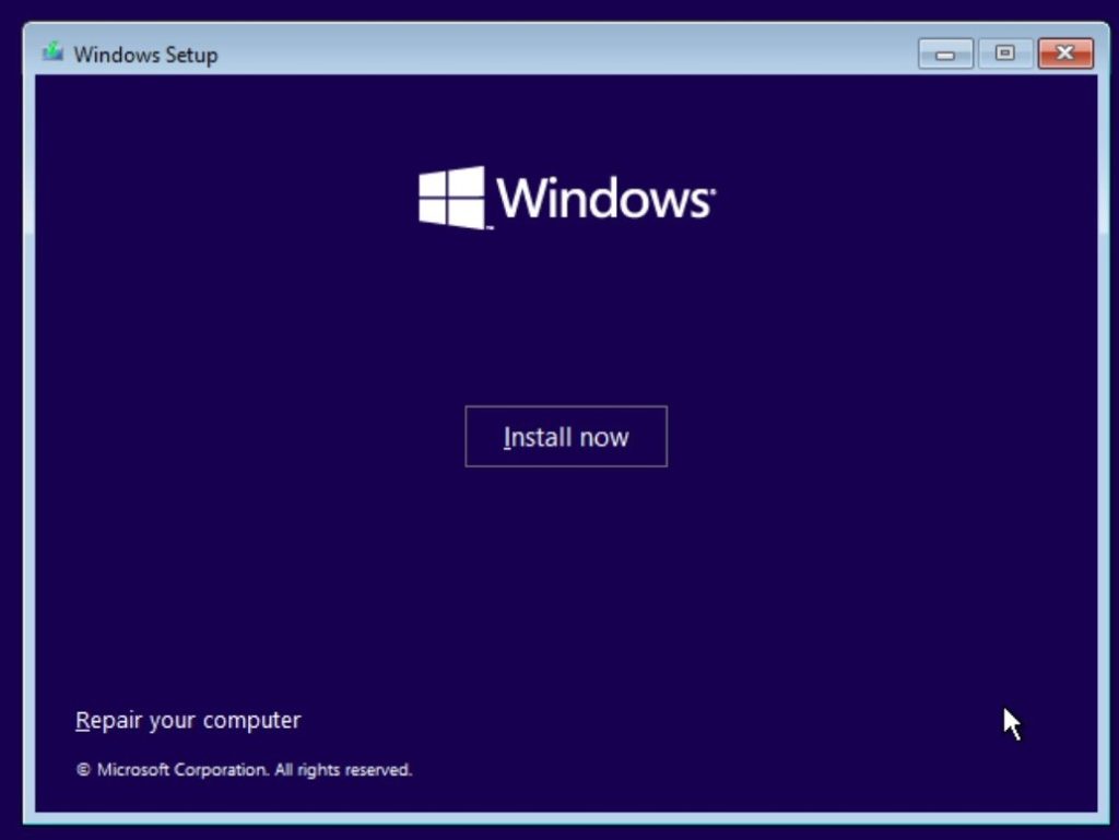 Startbildschirm des Windows-11-Installationsassistenten in der VM