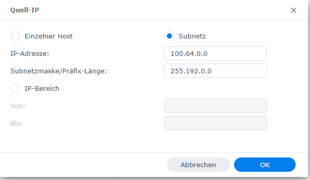 Synology Firewall-Regel fuer das Tailscale-Subnetz