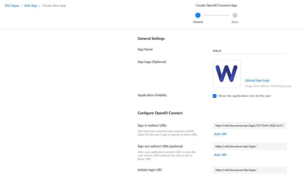 Neue OpenID-Connect-App in Unifi UID anlegen