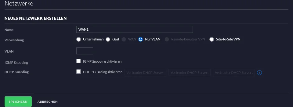 Nur-VLAN-Netzwerk in UniFi mit eigenem VLAN-Tag erstellen