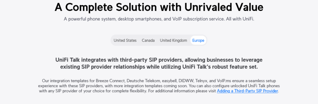 Unifi Managed VoIP Konfiguration in der Talk-Oberfläche.