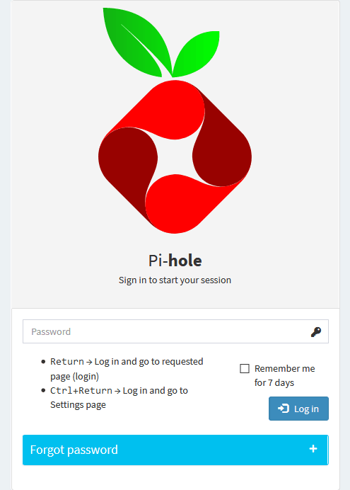 Login-Seite des Pi-hole Admin-Interface