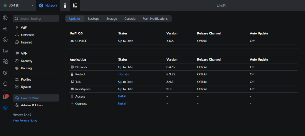 UniFi Control Plane Einstellungen mit Auswahl des Release Channels auf Early Access