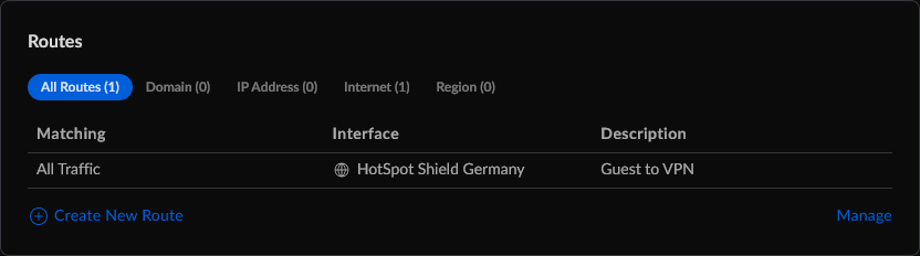 UniFi Traffic Management neue VPN Route erstellen