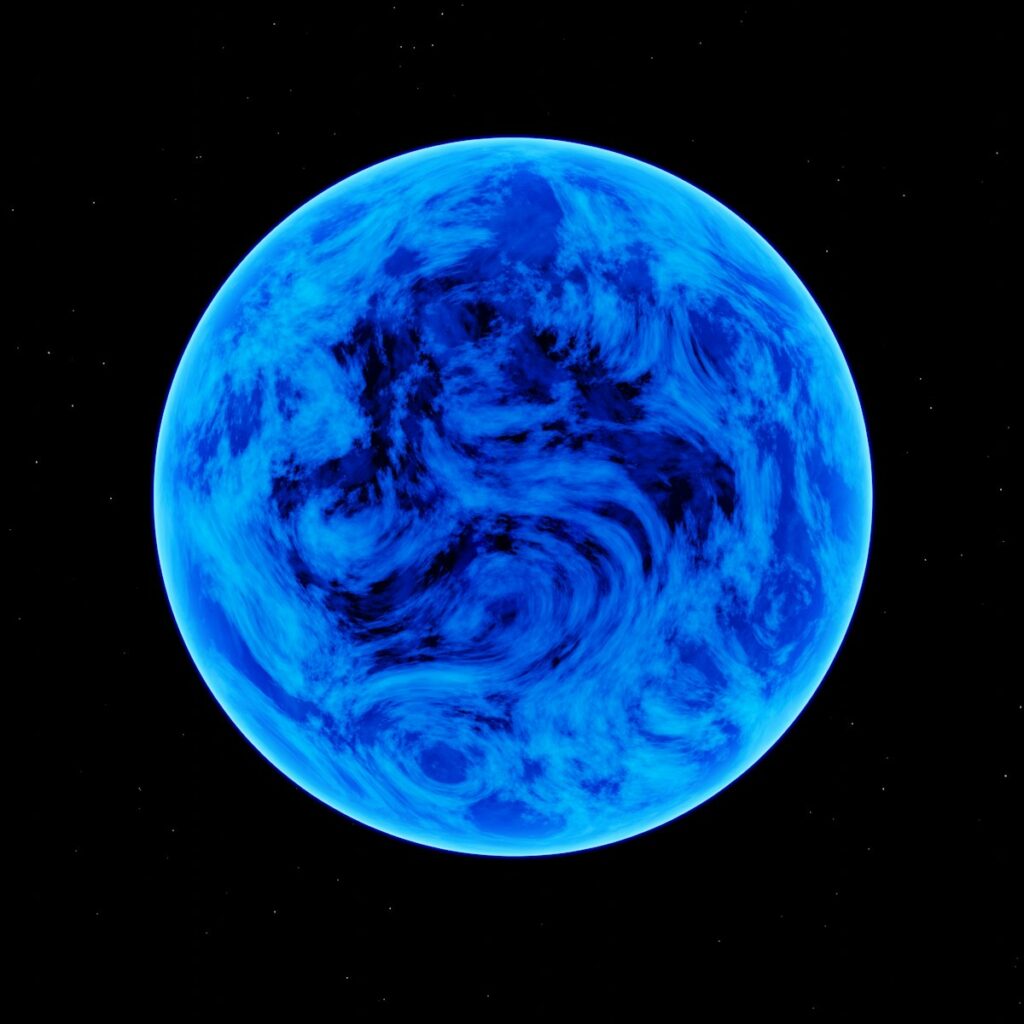 Der Planet Neptun mit seinen Ringen und inneren Monden