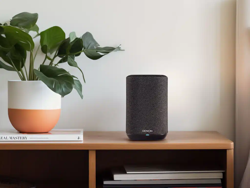 Denon Home 150 NV Smart-Speaker in Weiss mit Bedienelementen auf der Oberseite