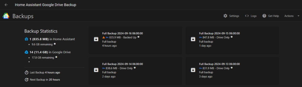 Aufbewahrungseinstellungen der Backups im Add-on