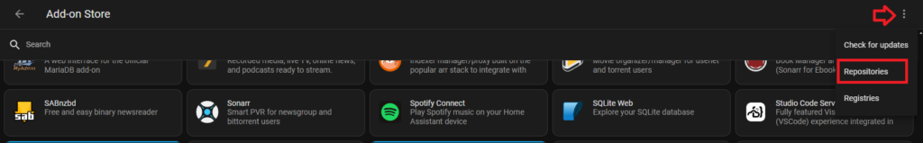 Menü Repositories im Home Assistant Add-on Store