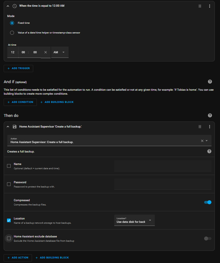 Automatisierung für ein automatisches Home Assistant Backup