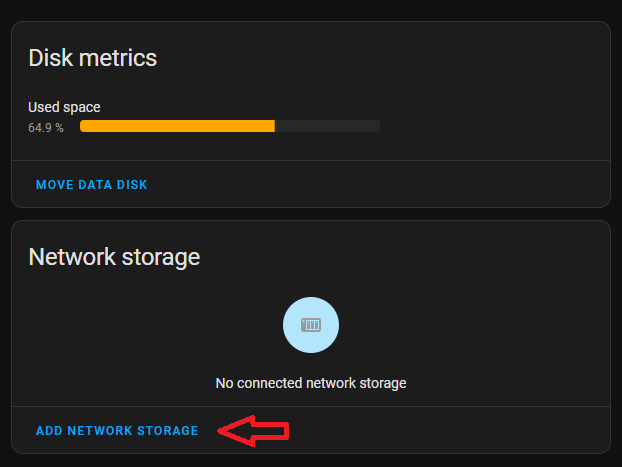 Schaltfläche Add Network Storage in Home Assistant