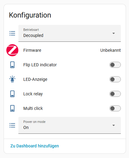 Home-Assistant-Konfigurationskarte des Aqara Lichtschalter H2 EU mit aktivem Decoupled Mode nach dem Custom-Quirk