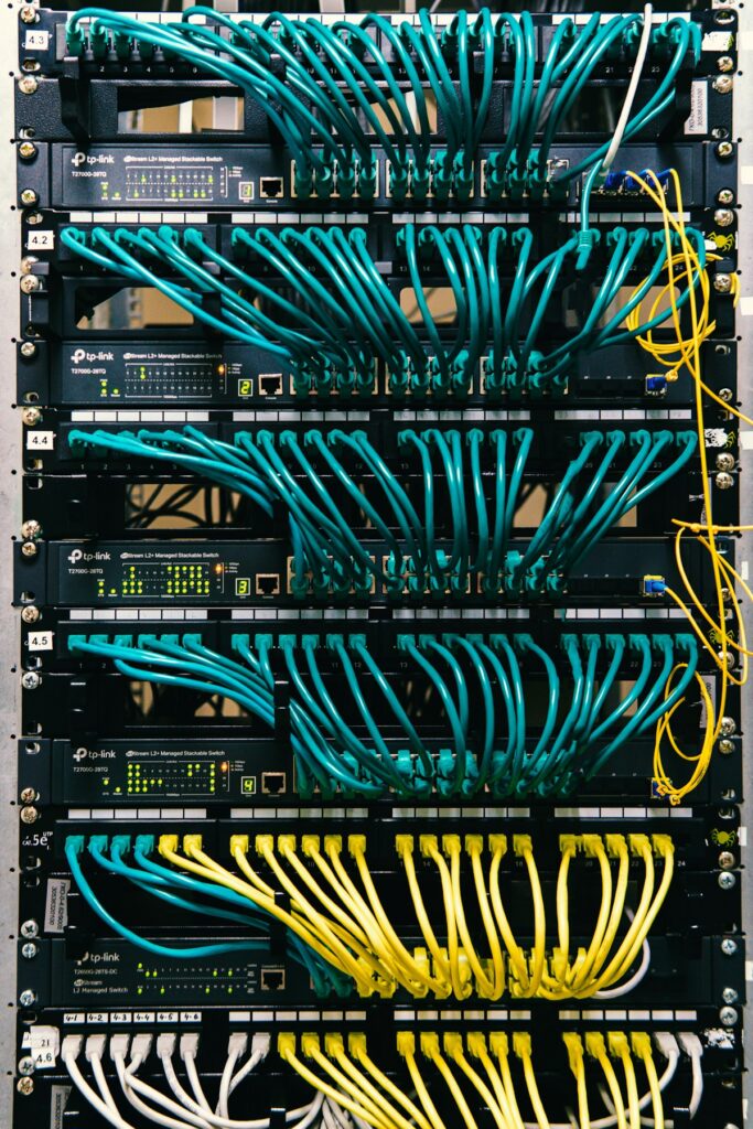 Server im Rechenzentrum mit Netzwerkkabeln